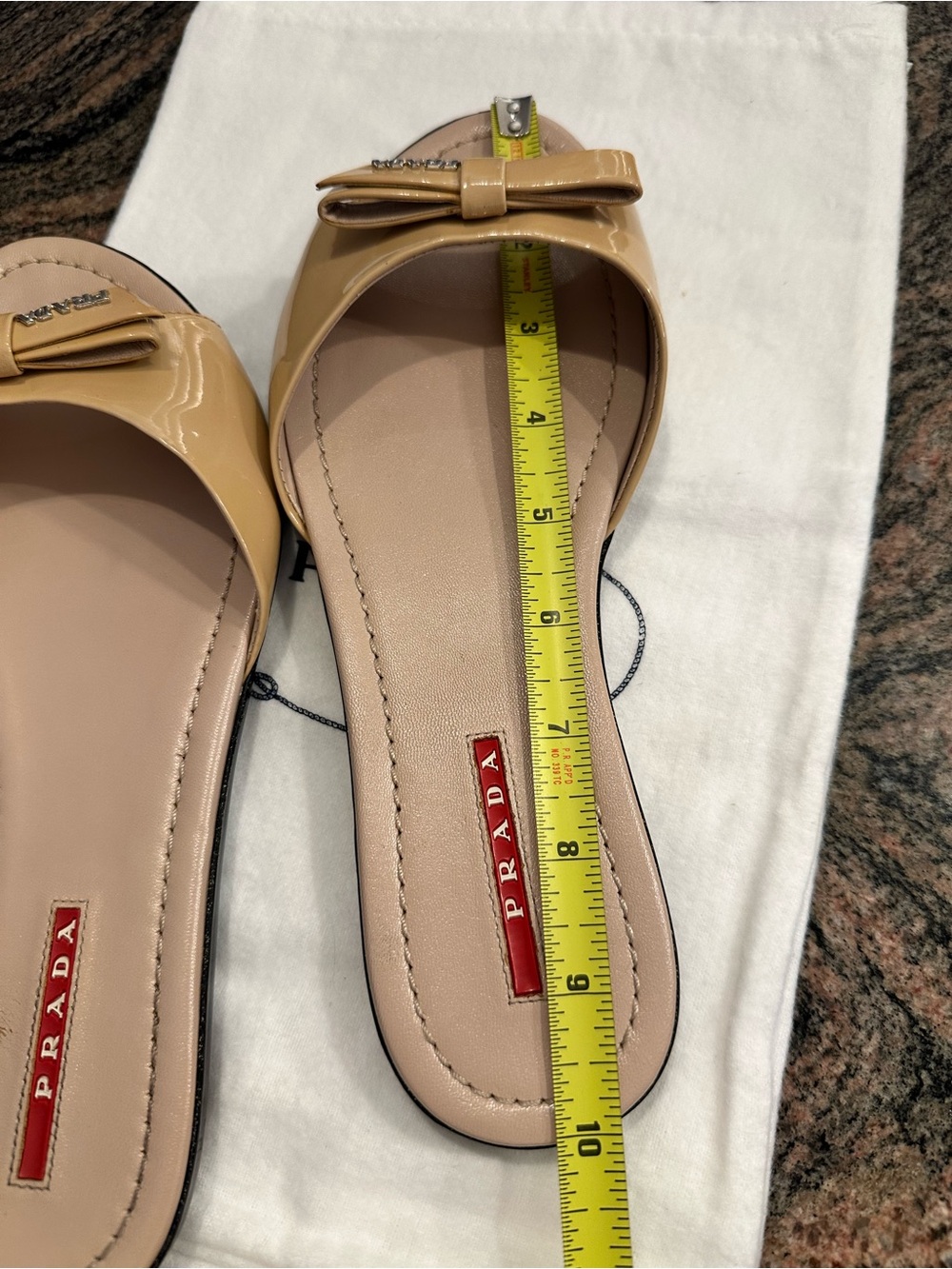 Prada Patent Leather Bow Slide Sandals Nude Beige Size 38 - Picture 9 of 10